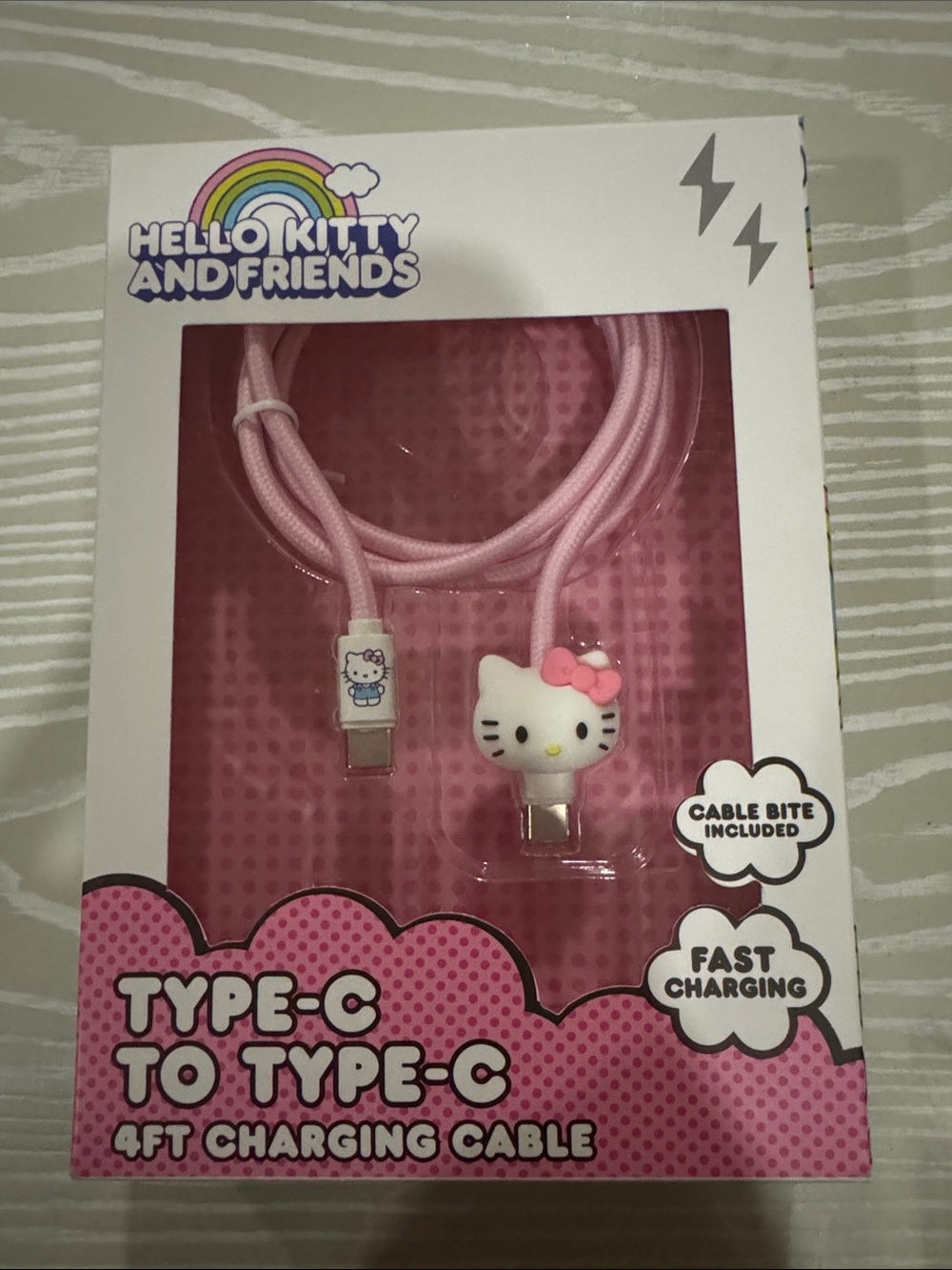 Hello Kitty Pink Type-C to Type-C Charging Cable with Character Cable Bite